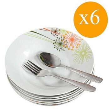 Lot De 6 Assiettes Creuse - 6 Cuillères Et 6 Fourchettes - Inox