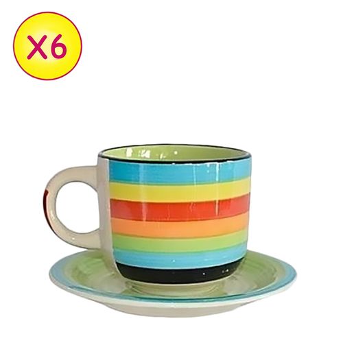 Set De 6 Tasses à Café + Sous-Tasse En Porcelaine - Multicolore