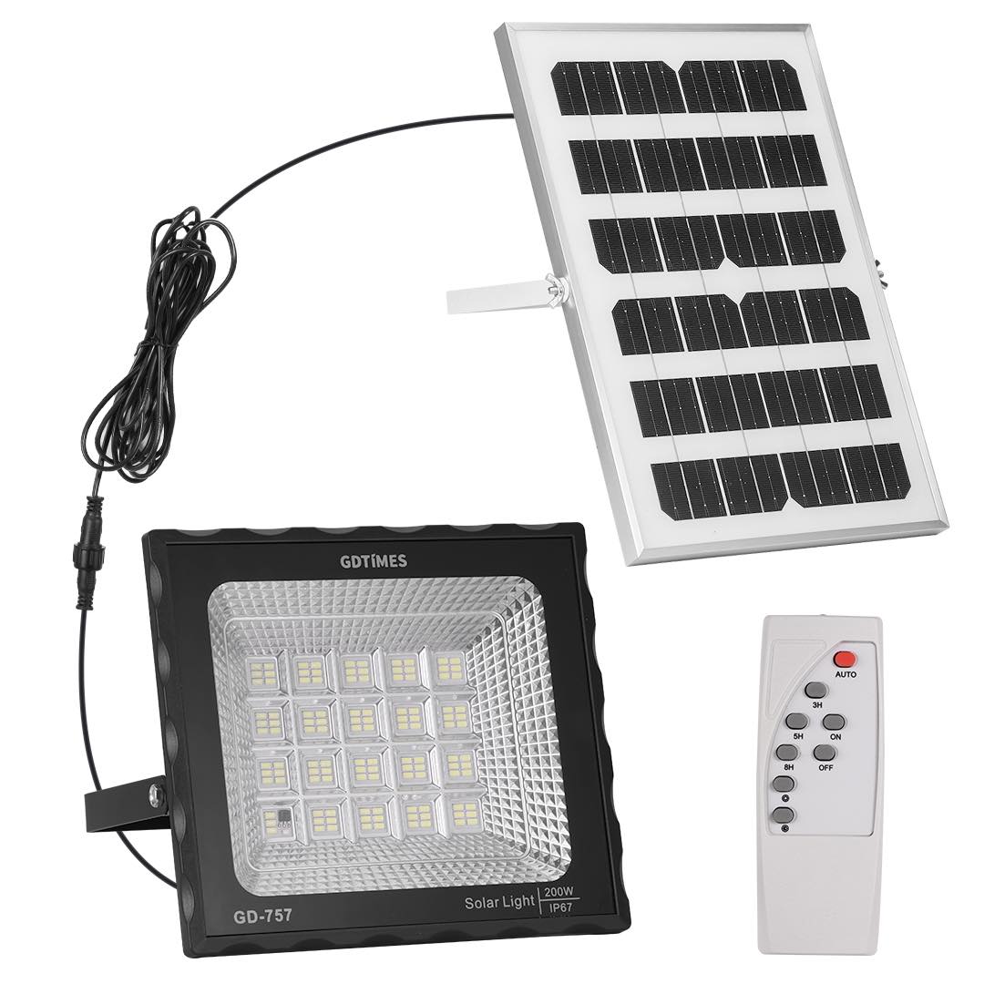 GDTimes Lampe Led Solaire Extérieure 200W – Allumage Automatique Avec Capteur De Lumière