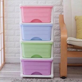 Étagère, Amoirs, tiroirs de rangement en plastique - 4 Niveaux